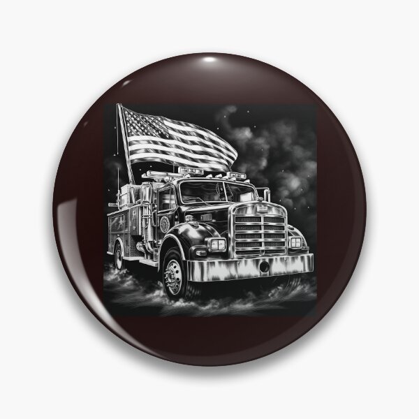 Item preview, Fire Truck With American Flag Black and White First Responder Art designed and sold by inkoutninja.