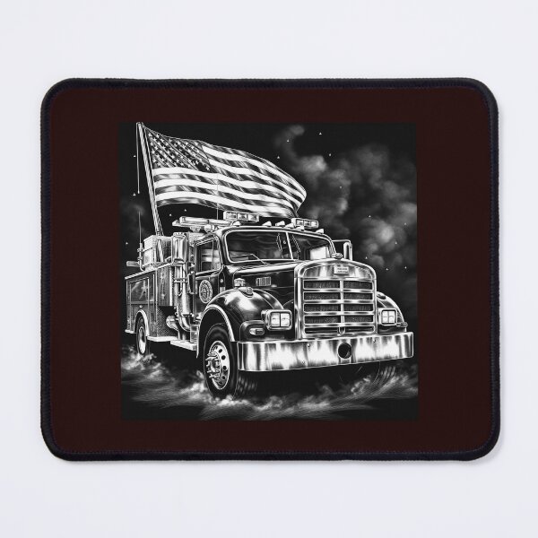 Item preview, Fire Truck With American Flag Black and White First Responder Art designed and sold by inkoutninja.