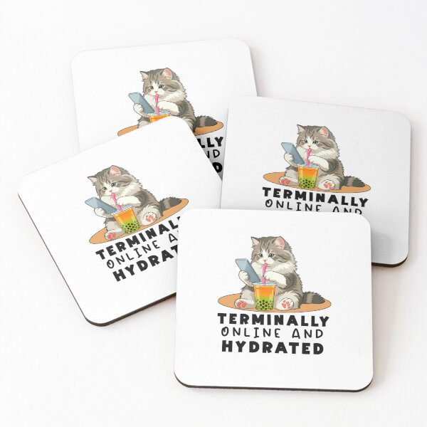 Item preview, Terminally Online and Hydrated - Cute Cat Boba Tea & Phone  designed and sold by Abibless1998.