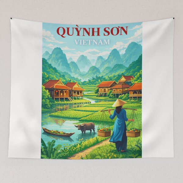 Item preview, Quynh Son Vietnam Bac Son Valley Tay Village River Landscape designed and sold by Places On Earth.
