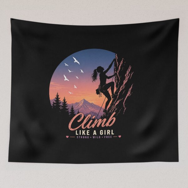 Item preview, Climb Like a Girl – Strong Wild Free | Female Climber Sunset Mountain Design designed and sold by EichStore.