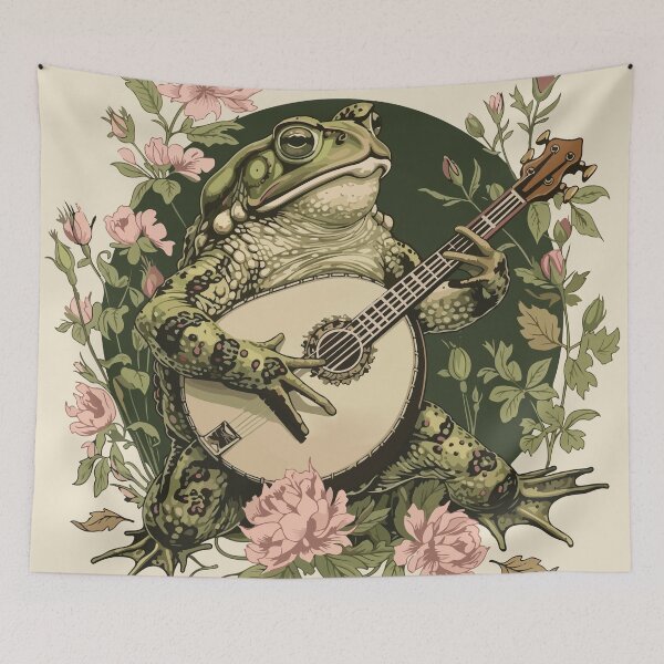 Item preview, Vintage Toad Playing Banjo Botanical Illustration designed and sold by BrownHorse90s.