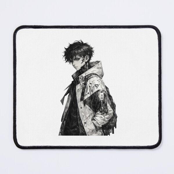 Item preview, Monochrome Bionic Boy – Futuristic Cyberpunk Android Portrait designed and sold by Alpha-mike13.