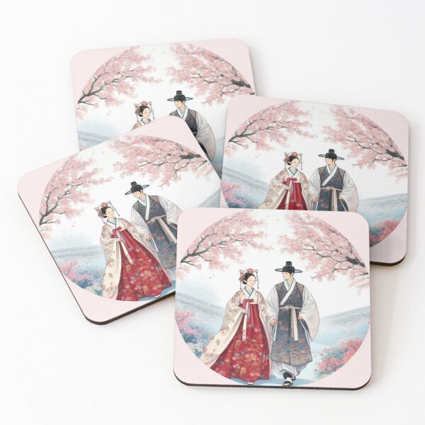 Item preview, Romantic couple walking under cherry blossom trees K-drama in Joseon time designed and sold by NerdiPop.