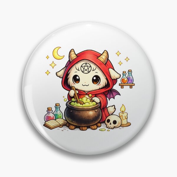 Item preview, Cute Devil Witch Goat Stirring Cauldron – Kawaii Occult Magic Illustration | Gothic Fantasy Clipart for Stickers, Shirts & Prints designed and sold by NightSpell.
