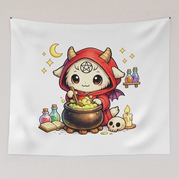 Item preview, Cute Devil Witch Goat Stirring Cauldron – Kawaii Occult Magic Illustration | Gothic Fantasy Clipart for Stickers, Shirts & Prints designed and sold by NightSpell.