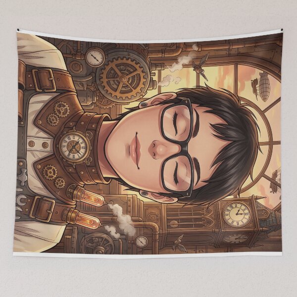 Item preview, Dreamy Steampunk Engineer Against a Neo-London Backdrop designed and sold by Vyxorea.
