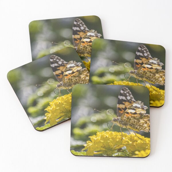 Item preview, Painted Lady Butterfly Feeding on Yellow Lantana Flower in Sunlit Garden Close-Up designed and sold by Nmallia.
