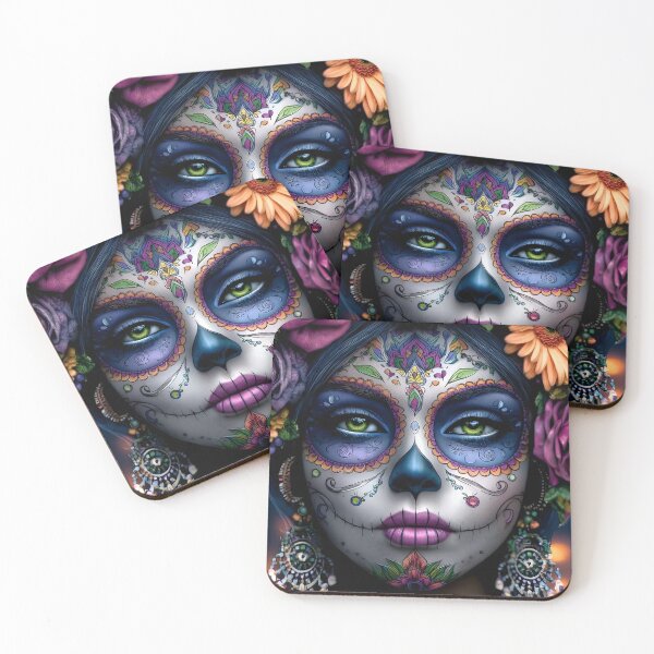 Item preview, Vibrant Sugar Skull Portrait with Floral Accents designed and sold by Artessie.