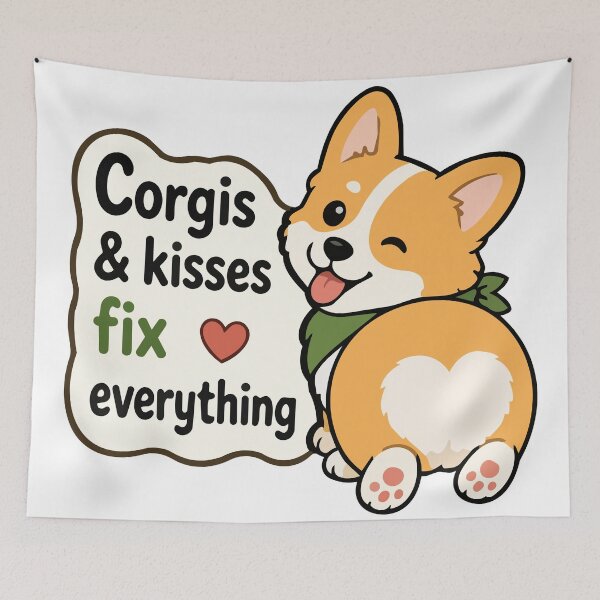 Item preview, Corgis & Kisses Fixes Everything Quote Sticker – Cute Corgi Dog Lover Sticker designed and sold by Olivra.