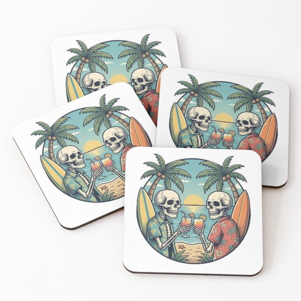 Item preview, Skeleton Friends Beach Vacation - Tropical Surfing Illustration designed and sold by Glowy Doodle.