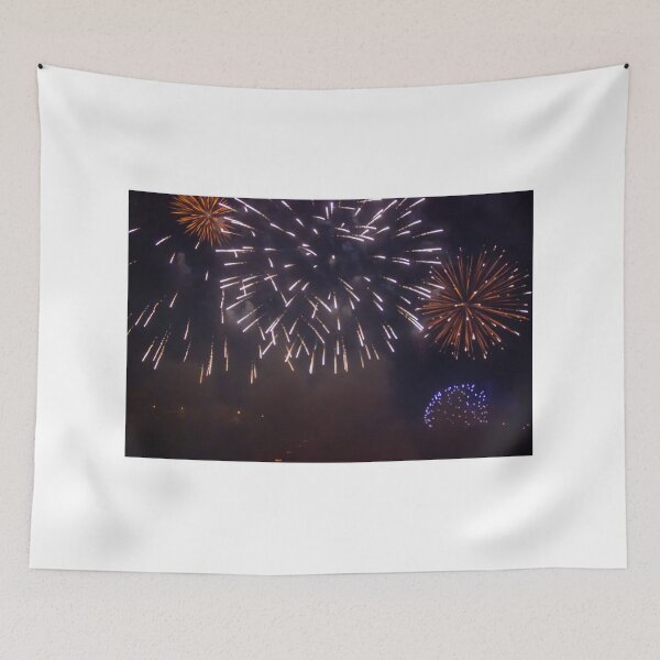 Item preview, Colorful Fireworks Celebration Lighting Up Night Sky Over City With Bursts of Light and Smoke designed and sold by Nmallia.
