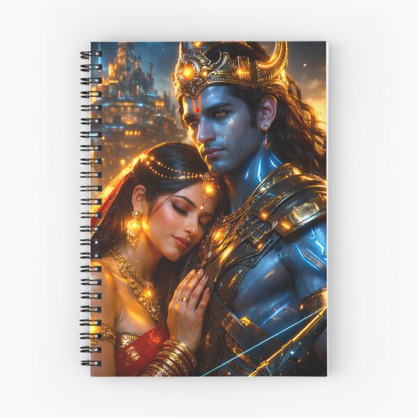 Item preview, Sita & Rama Ayodhya Sky-City Backdrop — Hindu God Art | Cyberpunk designed and sold by CosmicLotusArt.