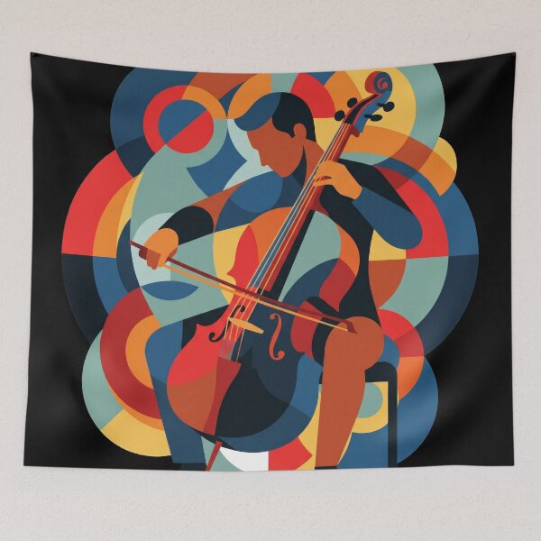 Item preview, Abstract Cello Player Art - Geometric Cellist Musician Illustration - Colorful Classical Music Wall Art designed and sold by seven things shop.