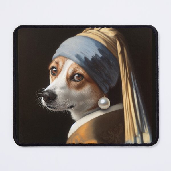 Item preview, Girl Dog with Pearl Earring Vermeer Art parody designed and sold by ArtUnova.