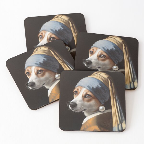 Item preview, Girl Dog with Pearl Earring Vermeer Art parody designed and sold by ArtUnova.