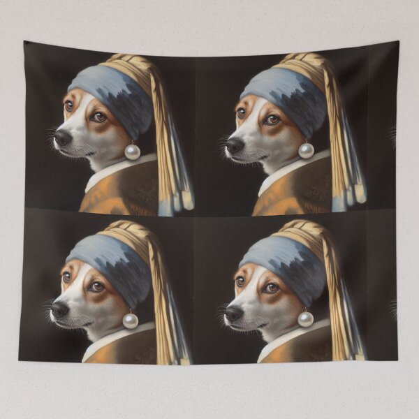Item preview, Girl Dog with Pearl Earring Vermeer Art parody designed and sold by ArtUnova.