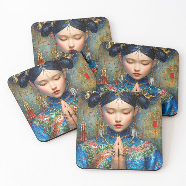 Item preview, Elegant Woman in Traditional Blue Attire Praying designed and sold by Artessie.