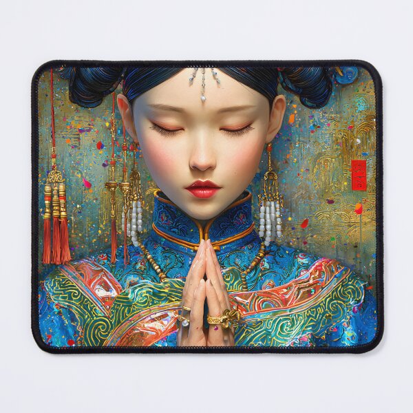 Item preview, Elegant Woman in Traditional Blue Attire Praying designed and sold by Artessie.