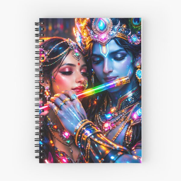 Item preview, Radha & Krishna Prismatic Flute Harmony — Hindu God Art | Cyberpunk designed and sold by CosmicLotusArt.