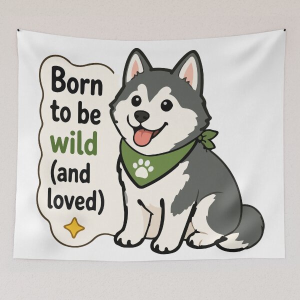 Item preview, 'Born to Be Wild and Loved' Husky Quote Sticker – Cute Husky Dog Lover Sticker designed and sold by Olivra.