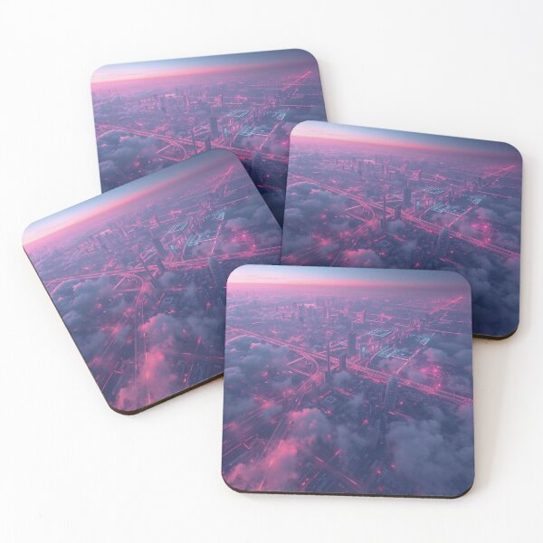 Item preview, Neon Floating Cityscape Shower Curtain – Futuristic Cyberpunk Skyline Decor designed and sold by Luminous Wilds.