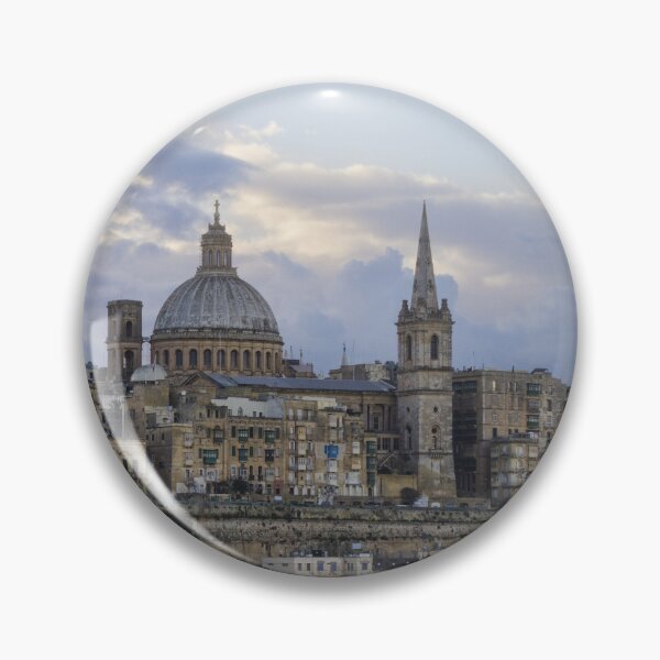 Item preview, Valletta Malta Skyline at Dusk With Basilica Dome and Historic Limestone Buildings Along the Harbor designed and sold by Nmallia.