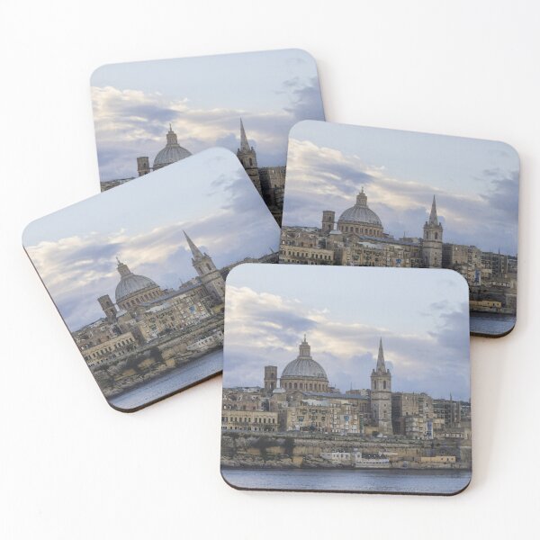 Item preview, Valletta Malta Skyline at Dusk With Basilica Dome and Historic Limestone Buildings Along the Harbor designed and sold by Nmallia.