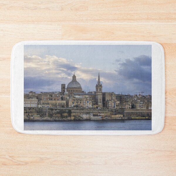 Item preview, Valletta Malta Skyline at Dusk With Basilica Dome and Historic Limestone Buildings Along the Harbor designed and sold by Nmallia.