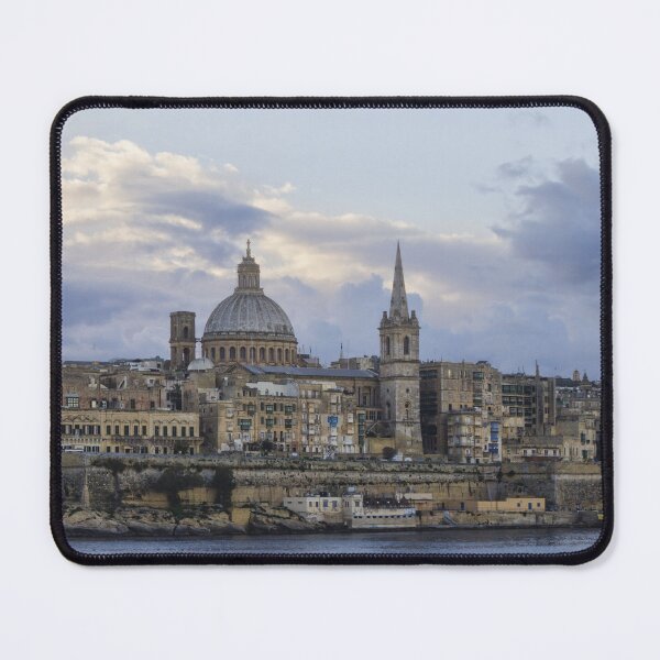Item preview, Valletta Malta Skyline at Dusk With Basilica Dome and Historic Limestone Buildings Along the Harbor designed and sold by Nmallia.