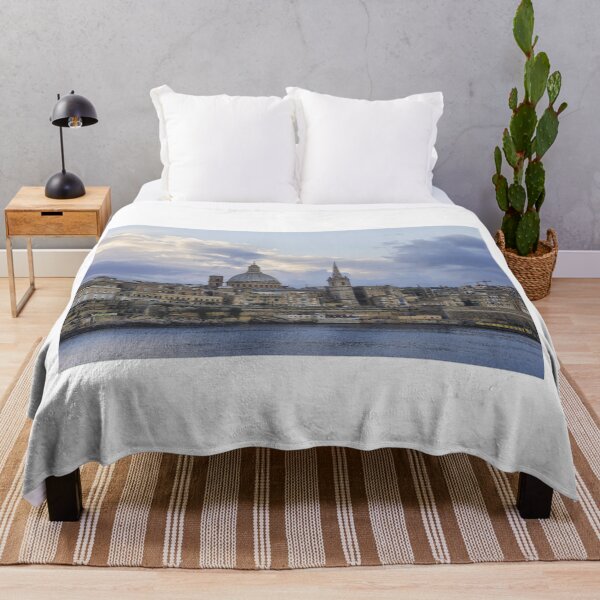 Item preview, Valletta Malta Skyline at Dusk With Basilica Dome and Historic Limestone Buildings Along the Harbor designed and sold by Nmallia.