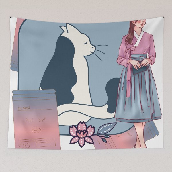 Item preview, Korean Hanbok Lady & Minimalist Cat designed and sold by Kanniax.