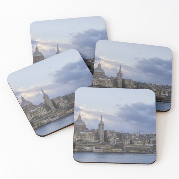 Item preview, Valletta Malta Skyline at Dusk With Basilica Dome and Historic Limestone Buildings Along the Harbor designed and sold by Nmallia.