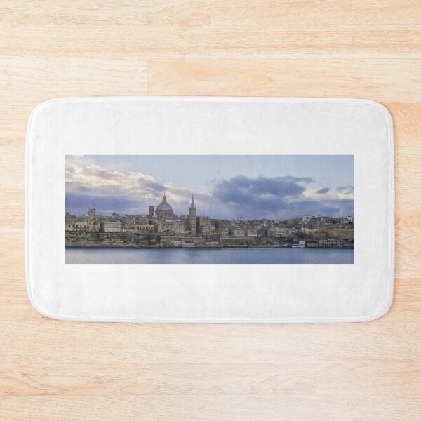 Item preview, Valletta Malta Skyline at Dusk With Basilica Dome and Historic Limestone Buildings Along the Harbor designed and sold by Nmallia.