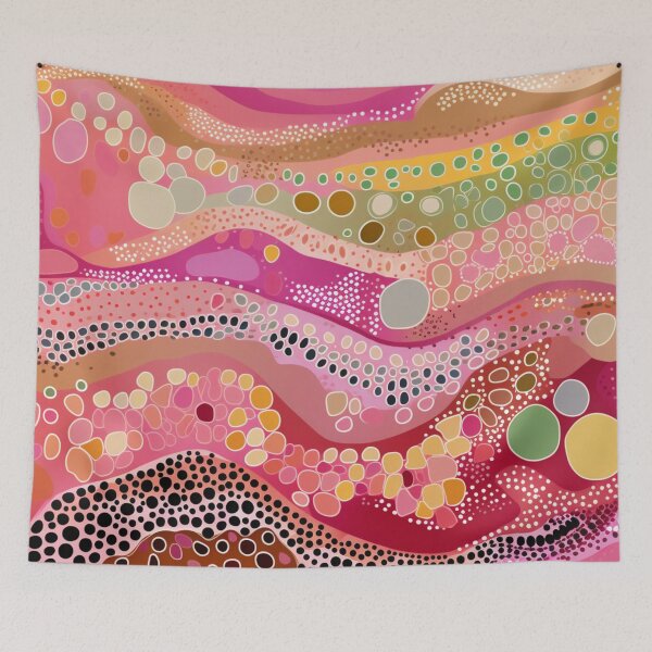 Item preview, Aboriginal Inspired Dot Art - Abstract Pink Waves Pattern designed and sold by GrinGalore.