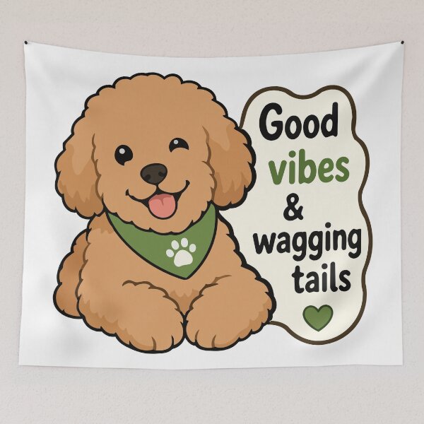 Item preview, 'Good Vibes and Wagging Tails' Toy Poodle Quote Sticker – Cute Dog Lover Sticker designed and sold by Olivra.