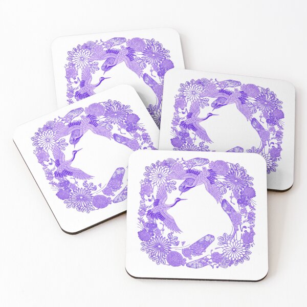 Item preview, Traditional Japanese Crane & Flowers Embroidery Style Design - Purple designed and sold by Kokeshidreams.