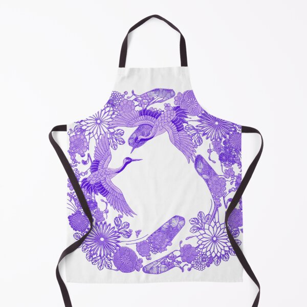 Item preview, Traditional Japanese Crane & Flowers Embroidery Style Design - Purple designed and sold by Kokeshidreams.