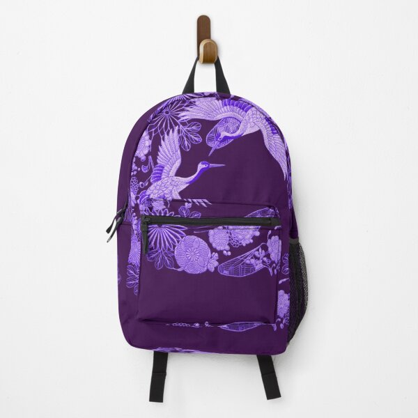 Item preview, Traditional Japanese Crane & Flowers Embroidery Style Design - Purple designed and sold by Kokeshidreams.