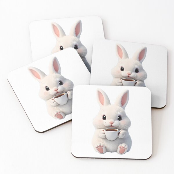 Item preview, Cute Coffee Bunny - Fluffy White Rabbit Drinking Tea Illustration designed and sold by lovelistivkaa.