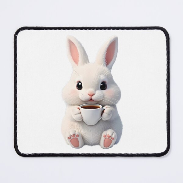 Item preview, Cute Coffee Bunny - Fluffy White Rabbit Drinking Tea Illustration designed and sold by lovelistivkaa.