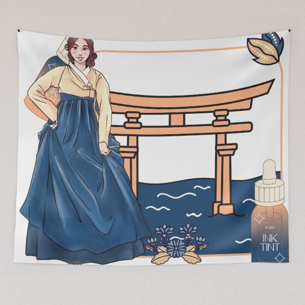 Item preview, Blue Hanbok Lady & Traditional Gate designed and sold by Kanniax.