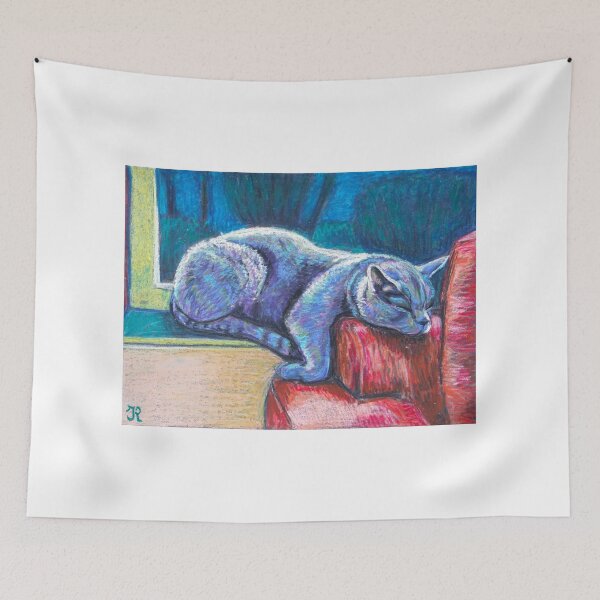Item preview, Lazy Cat at Window – Cozy Impressionist Cat Painting Wall Art designed and sold by IrinaRammos-Art.