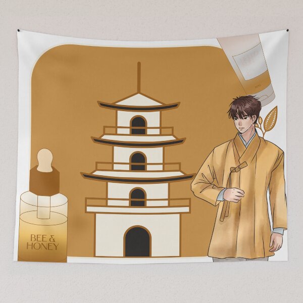 Item preview, Korean Man in Yellow Hanbok & Pagoda designed and sold by Kanniax.