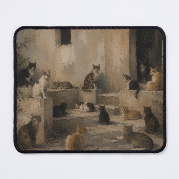 Item preview, Cat Colony Painting – Cozy Cats in Rustic Mediterranean Courtyard designed and sold by DrizzyV.
