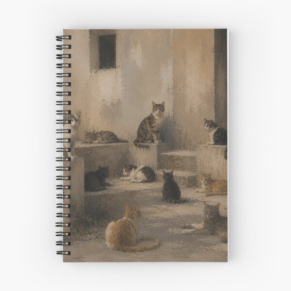 Item preview, Cat Colony Painting – Cozy Cats in Rustic Mediterranean Courtyard designed and sold by DrizzyV.