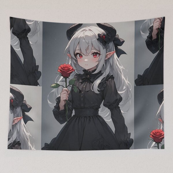 Item preview, Gothic demon girl with a red flower designed and sold by ArtsJulian.