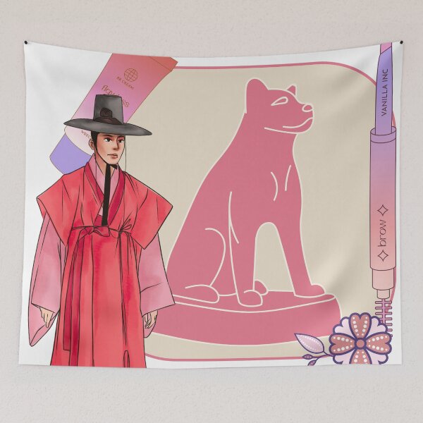 Item preview, Red Hanbok Man & Minimalist Dog Art designed and sold by Kanniax.