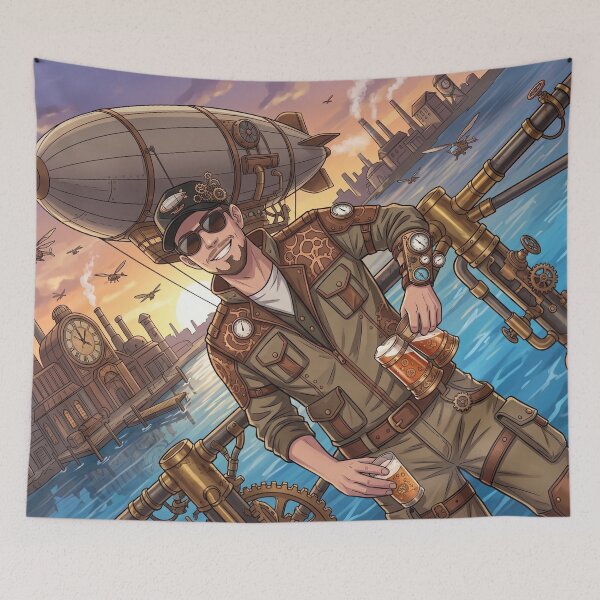 Item preview, Steampunk Adventurer with Beer and Zeppelin designed and sold by Vyxorea.