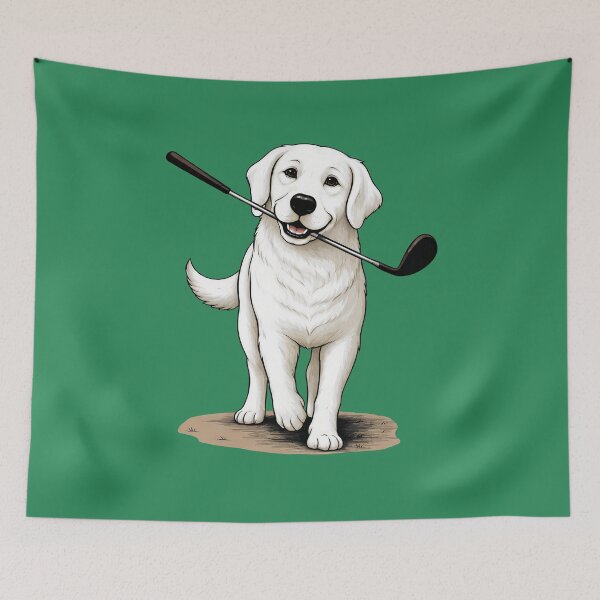 Item preview, White Labrador Golf Dog with Club – Funny Golfer Puppy Art designed and sold by donwillisjrart.
